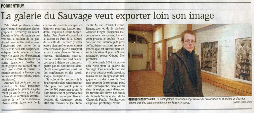 Géraud Siegenthaler Article Inauguration Galerie du Sauvage 2007