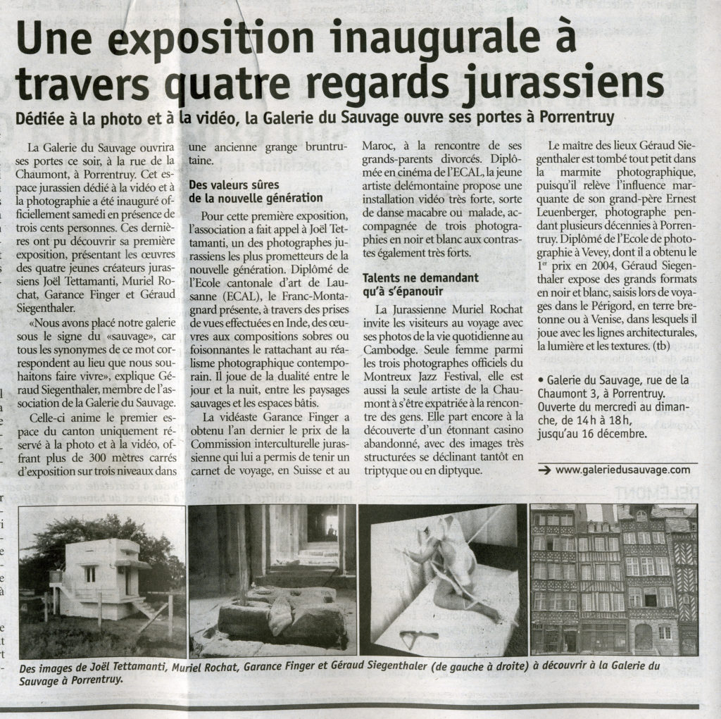 Inauguration Galerie du Sauvage Porrentruy Article LQJ Nov 2007